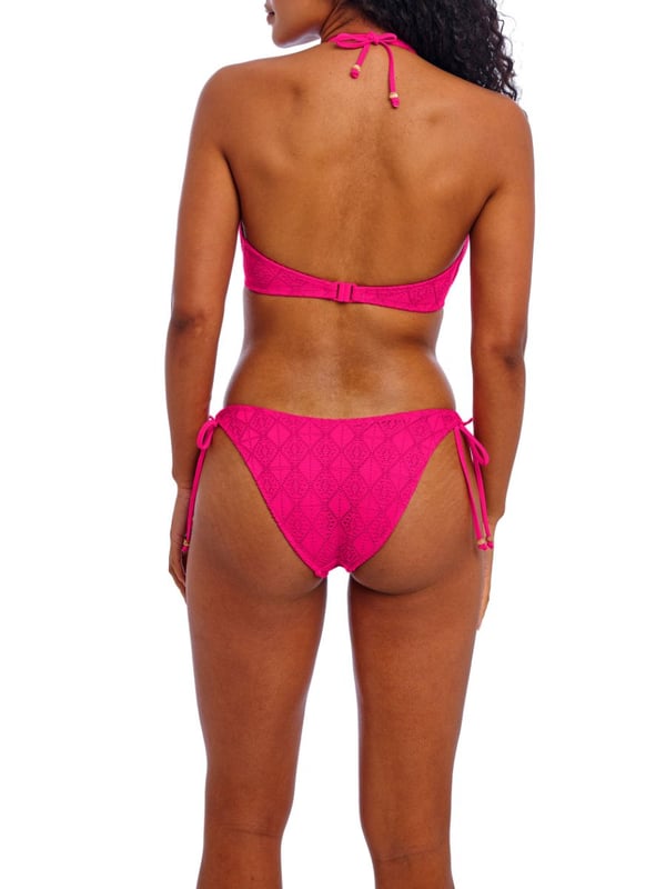 Freya Nomad Nights Halter Bikini Top. With a plunge neckline, crochet overlay and adjustable halter tie straps. This product is recommended as hand wash only.