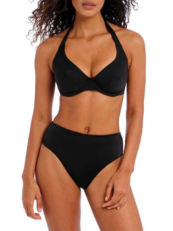 Freya Jewel Cove Underwired Halter Bikini Top. With a plunge neckline, powernet lined cups and fixed halter neck ties. Product is hand wash only.
