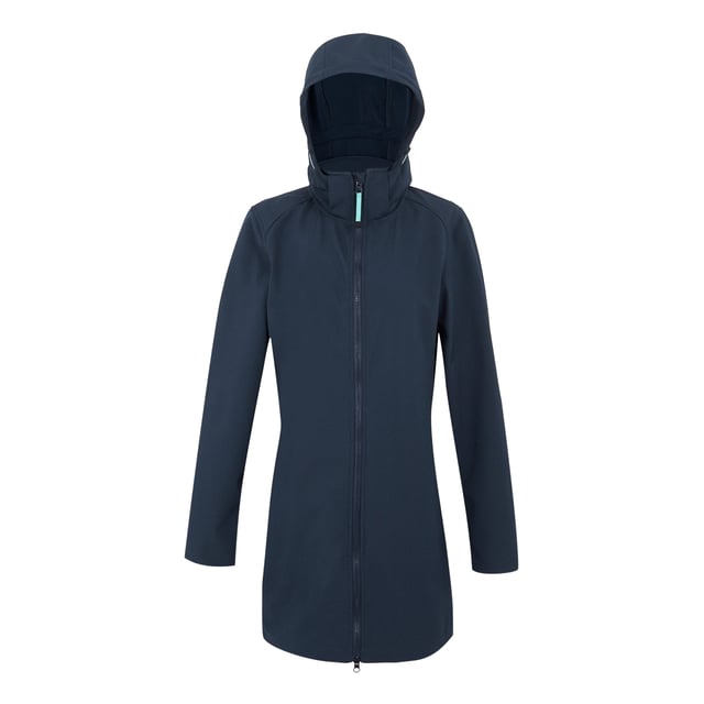96% Polyester, 4% Elastane. Fabric: Mesh Backing, Softshell, Stretch, Woven. Design: Plain. Fabric Technology: Breathable, Durable, Lightweight, Water Repellent, Wind Resistant, XPT. Articulated Sleeve. Neckline: Hooded. Sleeve-Type: Long-Sleeved. Cuff: Snap Fastening. Hood Features: Concealed, Detachable Hood, Toggle Adjuster. Length: Longline. Pockets: 2 Lower Pockets. Fastening: Full Zip. 10000g/m²/24hrs. Sustainability: Made from Recycled Materials. 8 UK: 32 in. 10 UK: 34 in. 12 UK: 36 in. 14 UK: 38 in. 20 UK: 45 in. 22 UK: 48 in. 24 UK: 50 in. 26 UK: 52 in. 18 UK: 43 in. 16 UK: 40 in.