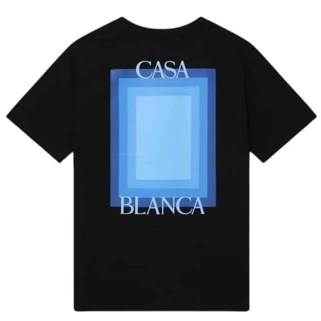Short Sleeved Black T-Shirt, Casablanca Degrade Screen Design, Crew Neck Tee, Regular Fit, Fits True To Size, 100% Cotton, Black Tee, Casual Wear