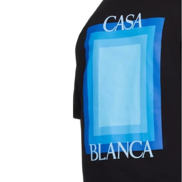 Short Sleeved Black T-Shirt, Casablanca Degrade Screen Design, Crew Neck Tee, Regular Fit, Fits True To Size, 100% Cotton, Black Tee, Casual Wear