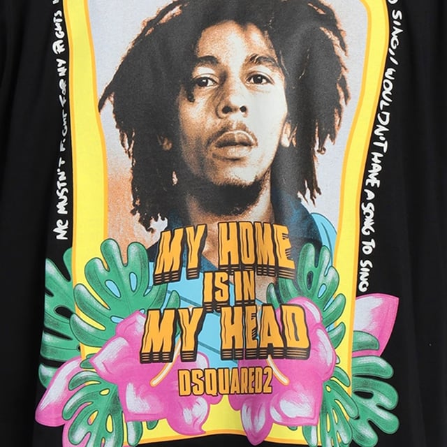 D2 Short Sleeved Black Tee, Bob Marley On Chest, 100% Cotton, Made In Italy, Crew Neck, Regular True To Size Fit, D2 Black Tee