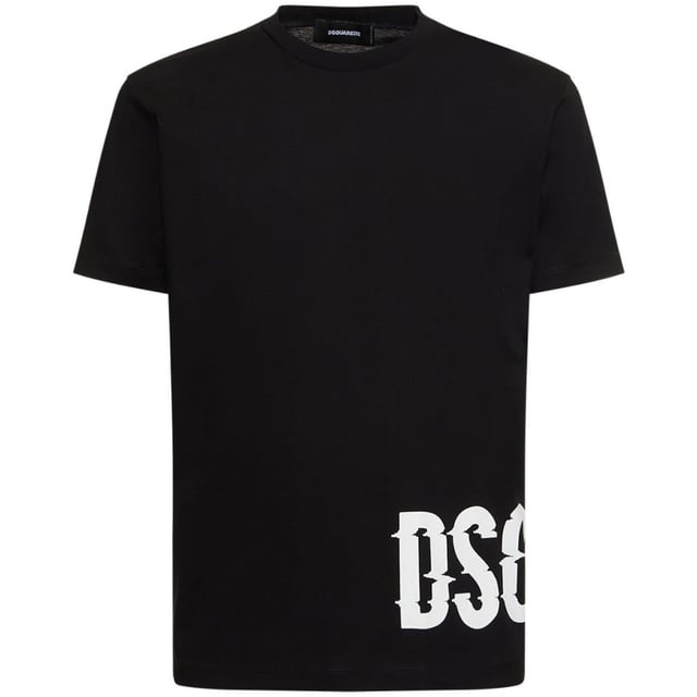 D2 Short Sleeved Black Tee, Large Branded Print Around Waist, 100% Cotton, Made In Romania, Crew Neck, Regular True To Size Fit, D2 Black Tee