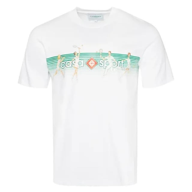 Camiseta blanca de manga corta, diseño de rayas divertidas Casablanca, Casa Sport, tema de tenis, camiseta con cuello redondo, ajuste regular, se ajusta a la talla real, 100% algodón, camiseta blanca, ropa casual
