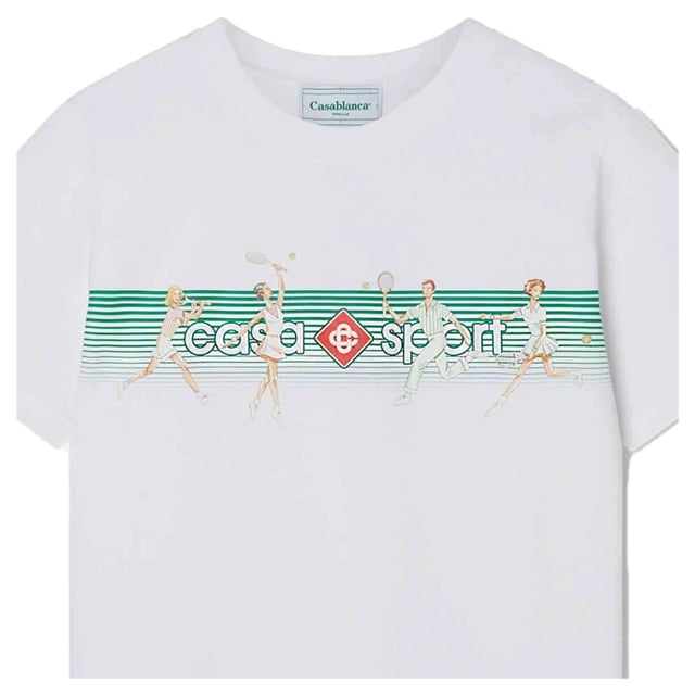 Camiseta blanca de manga corta, diseño de rayas divertidas Casablanca, Casa Sport, tema de tenis, camiseta con cuello redondo, ajuste regular, se ajusta a la talla real, 100% algodón, camiseta blanca, ropa casual