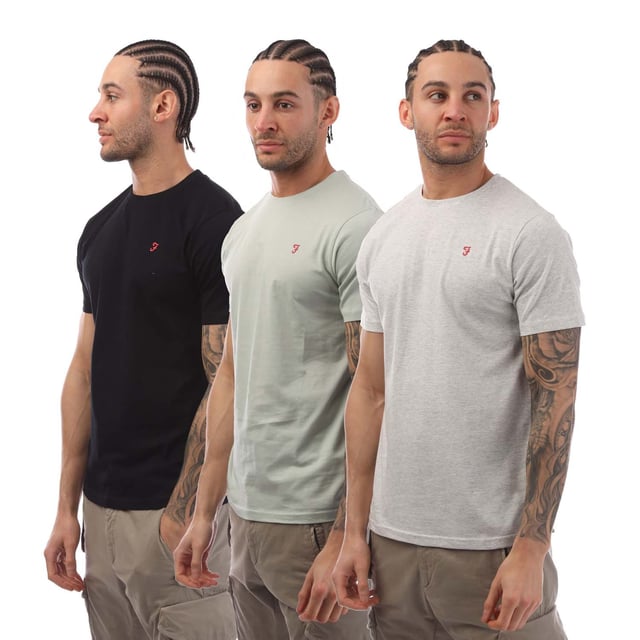 Mens Farah Laven 3- Pack T- Shirt with Logo Chest Print in multi colour.- Ribbed neck trim.- Short sleeves.- Rubberised logo.- Straight hem.- 100% Cotton.- Ref: FR2A131191BS2