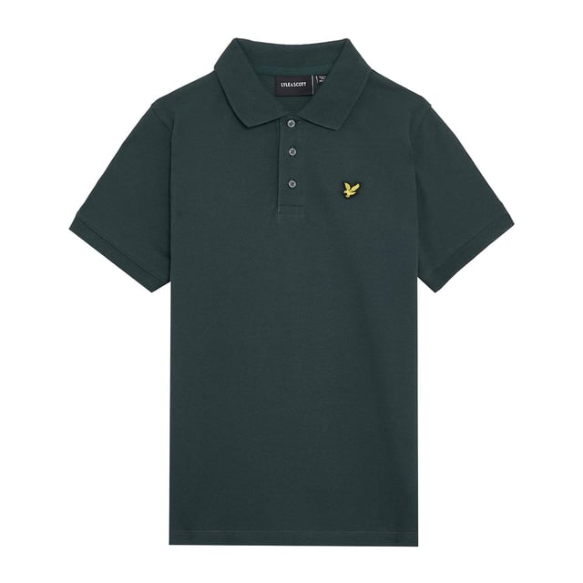 Juniors Lyle And Scott Plain Polo Shirt in green.- Classic ribbed collar.- Three button placket with detail stitching.- Short sleeves.- Ribbed cuffs.- Embroidered logo on chest.- Regular fit.- 97% Cotton  3% Elastane.- Ref: SPB2000VX311