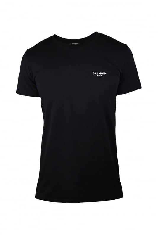 Camiseta negra Balmain Paris.Logotipo blanco impreso en el pecho.Manga corta.Dobladillo recto.100% algodón.
