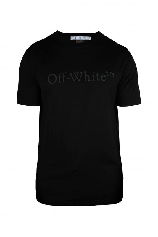 Camiseta negra Off-White.Logotipo en relieve en la parte delantera.Cuello redondo.Manga corta.100% algodón.