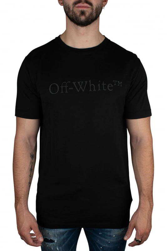 Camiseta negra Off-White.Logotipo en relieve en la parte delantera.Cuello redondo.Manga corta.100% algodón.