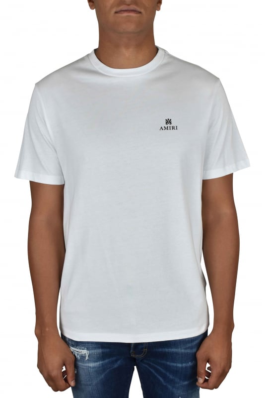 Camiseta Amiri de algodón blanco.Logotipo negro impreso en el pecho.Logotipo negro en la nuca.Cuello redondo.Mangas cortas.Made in Italy.