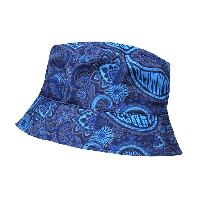 Design: All-Over Print, Logo, Paisley. 8 Row Stitching, Flat Top, Short Brim.
