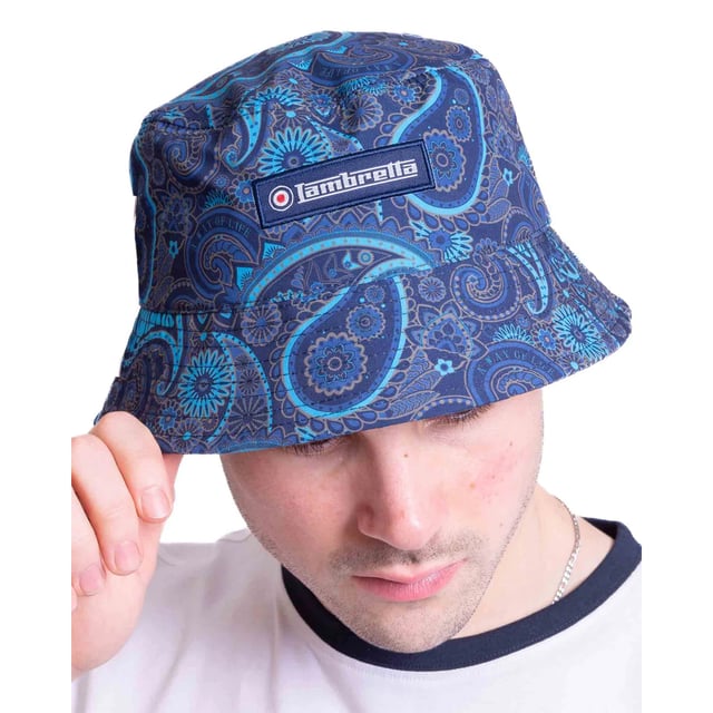 Design: All-Over Print, Logo, Paisley. 8 Row Stitching, Flat Top, Short Brim.
