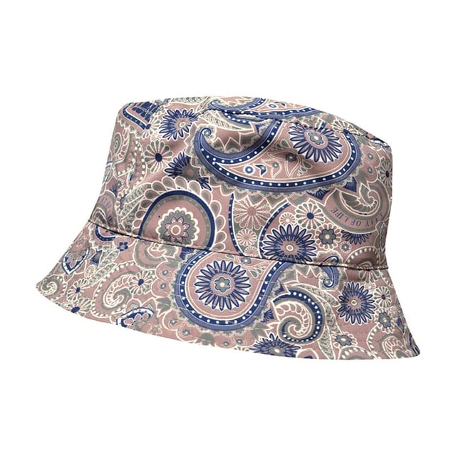 Design: All-Over Print, Logo, Paisley. 8 Row Stitching, Flat Top, Short Brim.