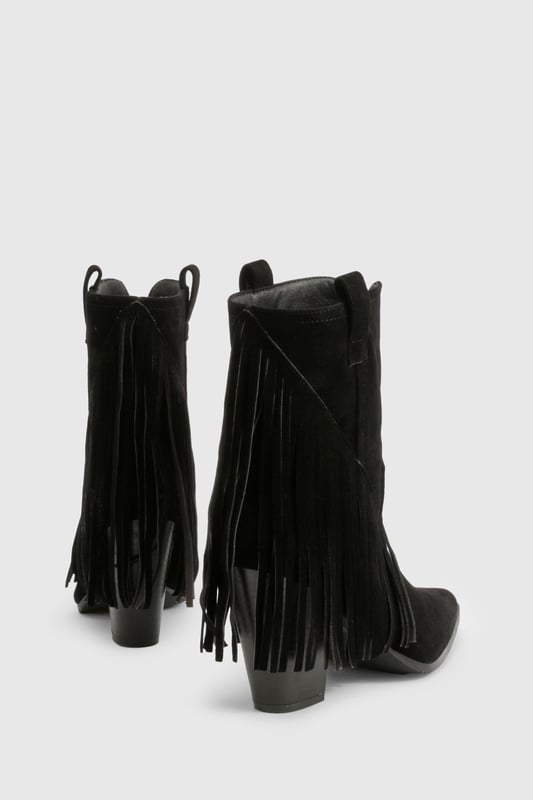 Women's Western Ankle Boots With Fringe Tassels – Hidden Wedge Heel Round Toe Cowgirl Booties