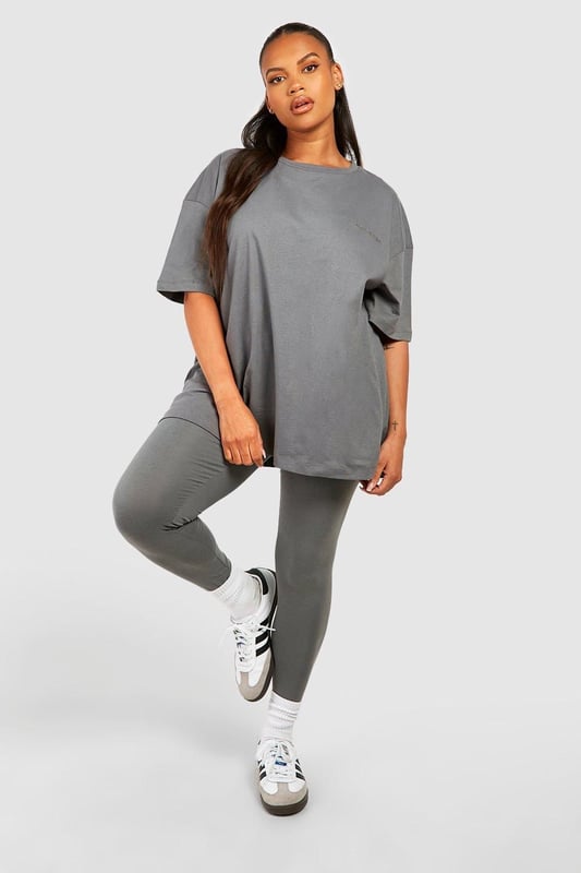 Oversized T-shirt and legging set for effortless style
        Relaxed fit T-shirt with dropped shoulders
        High-waisted leggings for a flattering silhouette
        Versatile jersey fabric for all-day comfort
        Perfect for mixing and matching with other wardrobe staples
    
    Embrace laid-back chic with this Plus Oversized T-shirt and Legging Set from Boohoo. The relaxed fit T-shirt with its dropped shoulders offers a contemporary twist on casual wear, while the high-waisted leggings create a sleek, elongated look. Crafted from soft jersey fabric, this co-ord set ensures comfort without compromising on style. Ideal for casual outings, family gatherings, or lazy weekends at home, this set is a versatile addition to your wardrobe. Style the oversized tee with the matching leggings and trainers for an effortless daytime look, or pair the T-shirt with jeans and ankle boots for a night out with friends. The possibilities are endless with this adaptable set, allowing you to create multiple outfits with minimal effort. Perfect for the fashion-forward woman who values both comfort and trend-setting style.