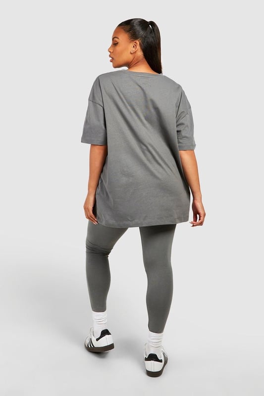 Oversized T-shirt and legging set for effortless style
        Relaxed fit T-shirt with dropped shoulders
        High-waisted leggings for a flattering silhouette
        Versatile jersey fabric for all-day comfort
        Perfect for mixing and matching with other wardrobe staples
    
    Embrace laid-back chic with this Plus Oversized T-shirt and Legging Set from Boohoo. The relaxed fit T-shirt with its dropped shoulders offers a contemporary twist on casual wear, while the high-waisted leggings create a sleek, elongated look. Crafted from soft jersey fabric, this co-ord set ensures comfort without compromising on style. Ideal for casual outings, family gatherings, or lazy weekends at home, this set is a versatile addition to your wardrobe. Style the oversized tee with the matching leggings and trainers for an effortless daytime look, or pair the T-shirt with jeans and ankle boots for a night out with friends. The possibilities are endless with this adaptable set, allowing you to create multiple outfits with minimal effort. Perfect for the fashion-forward woman who values both comfort and trend-setting style.
