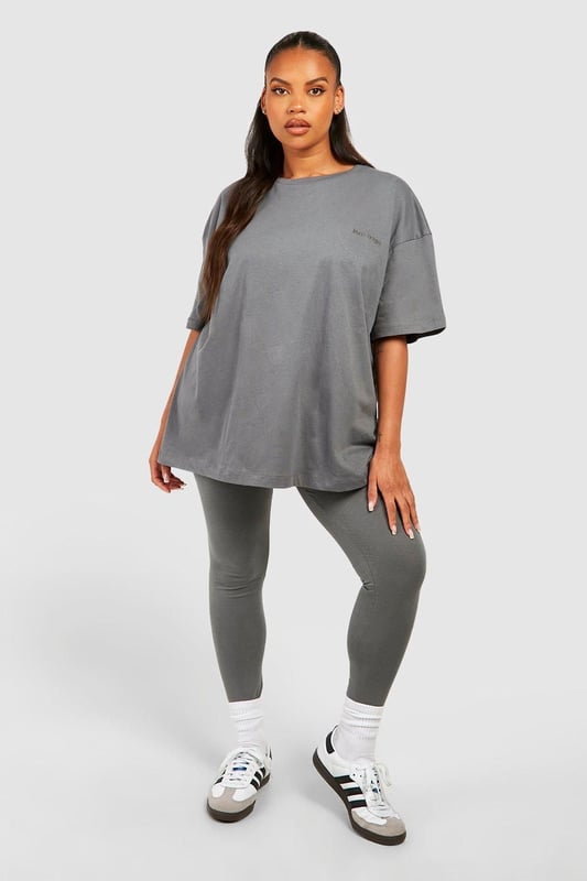Oversized T-shirt and legging set for effortless style
        Relaxed fit T-shirt with dropped shoulders
        High-waisted leggings for a flattering silhouette
        Versatile jersey fabric for all-day comfort
        Perfect for mixing and matching with other wardrobe staples
    
    Embrace laid-back chic with this Plus Oversized T-shirt and Legging Set from Boohoo. The relaxed fit T-shirt with its dropped shoulders offers a contemporary twist on casual wear, while the high-waisted leggings create a sleek, elongated look. Crafted from soft jersey fabric, this co-ord set ensures comfort without compromising on style. Ideal for casual outings, family gatherings, or lazy weekends at home, this set is a versatile addition to your wardrobe. Style the oversized tee with the matching leggings and trainers for an effortless daytime look, or pair the T-shirt with jeans and ankle boots for a night out with friends. The possibilities are endless with this adaptable set, allowing you to create multiple outfits with minimal effort. Perfect for the fashion-forward woman who values both comfort and trend-setting style.