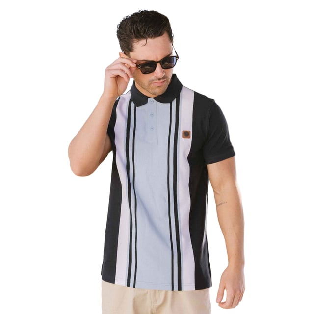 100% Cotton. Fabric: Pique, Yarn Dyed. Design: Stripe, Target, Vertical. Sleeve-Type: Short-Sleeved. Neckline: Turn Down Collar. 3 Button Placket, Woven Label. Please Note: Keep Away From Fire. M: 41 in. L: 42.5 in. XL: 44 in. XXL: 45.5 in. 3XL: 47 in. 4XL: 48.5 in.