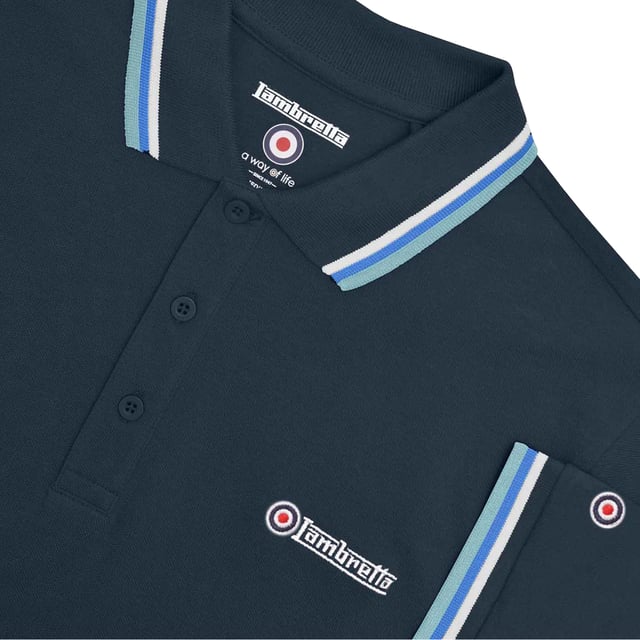 Lambretta Mens SS25 Triple Tipped Big & Tall Polo Shirt (Navy/White/Blue/Smoke Blue) 100% Cotton. Fabric: Pique. Design: Embroidered, Logo, Plain, Target. Sleeve-Type: Short-Sleeved, Tipped. Neckline: Tipped, Turn Down Collar. Fabric Technology: Breathable. 3 Button Placket, Woven Label. Fit: Big & Tall. Please Note: Keep Away From Fire. XXL: 55 in. 3XL: 59 in. 4XL: 63 in. 5XL: 67 in.