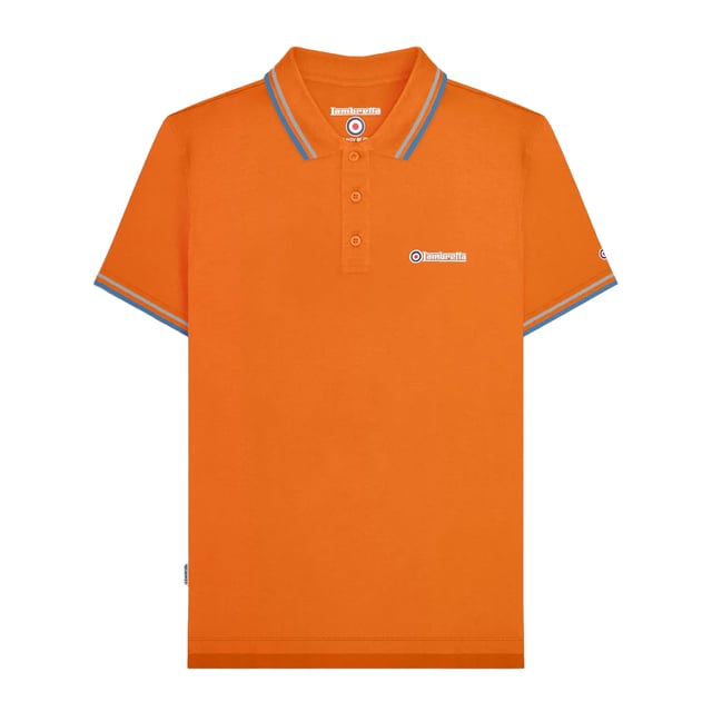 Lambretta Mens SS25 Twin Tip Polo Shirt (Orange/Sky) 100% Cotton. Fabric: Pique. Design: Tipped Detail. Sleeve-Type: Short-Sleeved. Neckline: Turn Down Collar. Fabric Technology: Breathable. 3 Button Placket, Woven Label. Please Note: Keep Away From Fire. S: 39 in. M: 41 in. L: 42.5 in. XL: 44 in. XXL: 45.5 in. 3XL: 47 in. 4XL: 48.5 in.