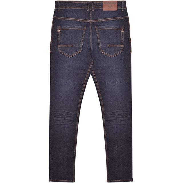 70% Cotton, 30% Polyester. Fabric: Denim Look. Design: Plain. Pockets: 2 Side Pockets, 2 Back Pockets, 1 Coin Pocket. Fastening: Button, Zip Fly. Belt Loops, Leather Detailing. Fit: Slim.