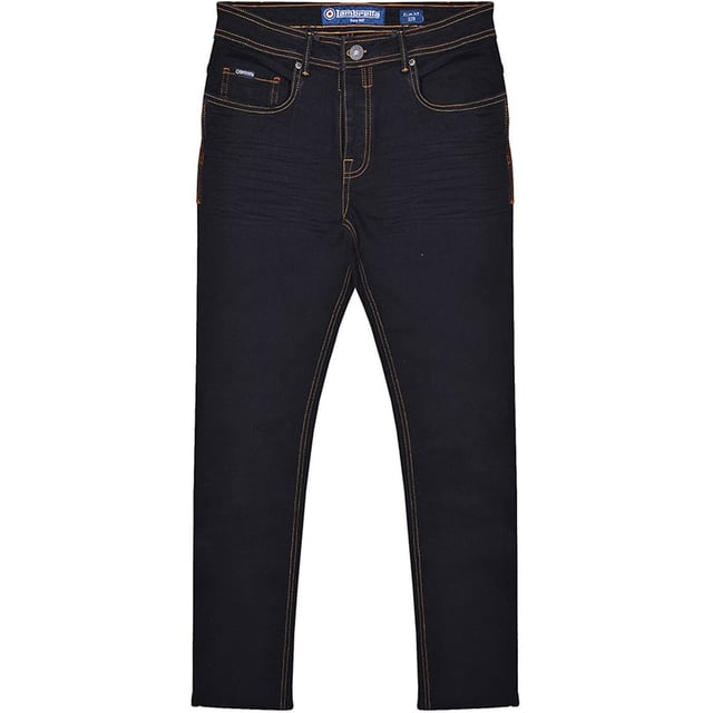 70% Cotton, 30% Polyester. Fabric: Denim Look. Design: Plain. Pockets: 2 Side Pockets, 2 Back Pockets, 1 Coin Pocket. Fastening: Button, Zip Fly. Belt Loops, Leather Detailing. Fit: Slim.