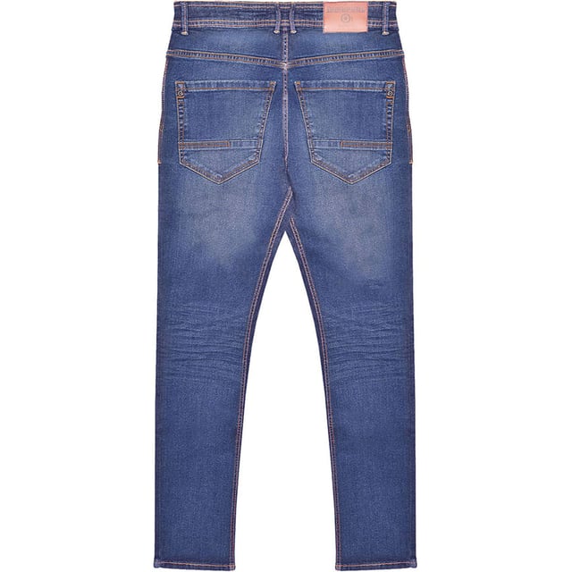 70% Cotton, 30% Polyester. Fabric: Denim Look. Design: Plain. Pockets: 2 Side Pockets, 2 Back Pockets, 1 Coin Pocket. Fastening: Button, Zip Fly. Belt Loops, Leather Detailing. Fit: Slim.