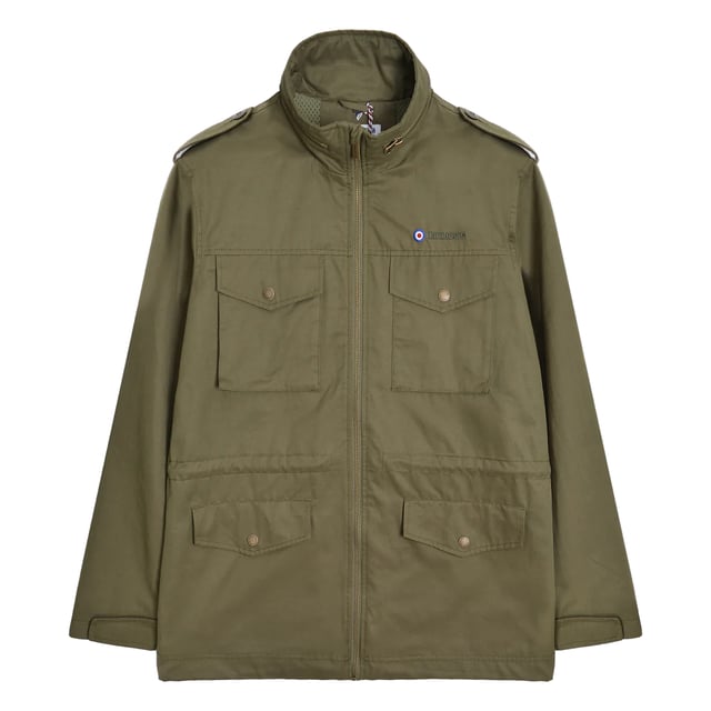 Outer Materials: 60% Cotton, 32% Polyester, 8% Nylon. Lining: Mesh. Design: Embroidered, Logo, Plain, Tonal. Fabric Technology: Shower Resistant. Epaulettes. Sleeve-Type: Long-Sleeved. Neckline: Standing Collar. Cuff: Touch Fastening Tab. Fit: Relaxed Boxy. Pockets: Inside Pocket, 4 Front Pockets, Buttoned. Fastening: Full Zip. Please Note: Keep Away From Fire. Waistline: Internal Drawcord. S: 44 in. M: 47 in. L: 49 in. XL: 51.5 in. XXL: 54 in. 3XL: 56 in. 4XL: 59 in.