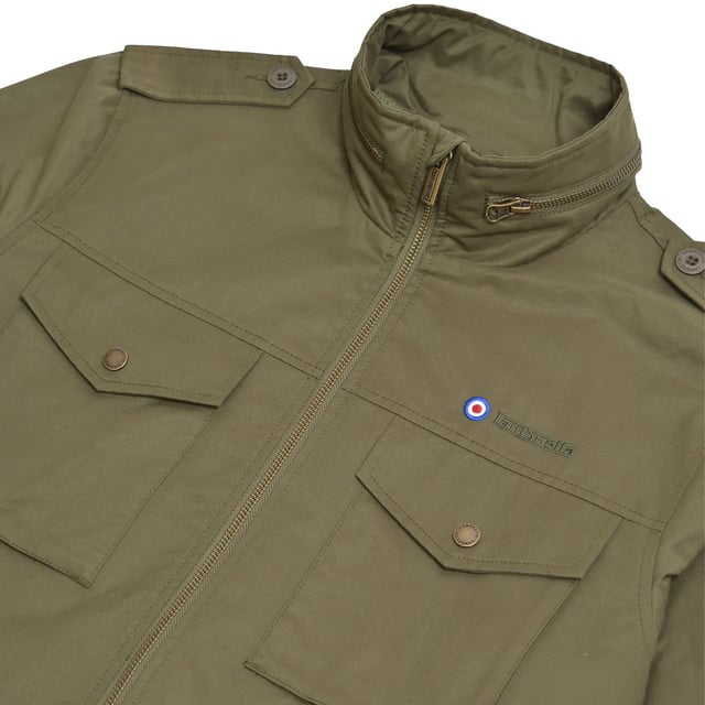 Outer Materials: 60% Cotton, 32% Polyester, 8% Nylon. Lining: Mesh. Design: Embroidered, Logo, Plain, Tonal. Fabric Technology: Shower Resistant. Epaulettes. Sleeve-Type: Long-Sleeved. Neckline: Standing Collar. Cuff: Touch Fastening Tab. Fit: Relaxed Boxy. Pockets: Inside Pocket, 4 Front Pockets, Buttoned. Fastening: Full Zip. Please Note: Keep Away From Fire. Waistline: Internal Drawcord. S: 44 in. M: 47 in. L: 49 in. XL: 51.5 in. XXL: 54 in. 3XL: 56 in. 4XL: 59 in.