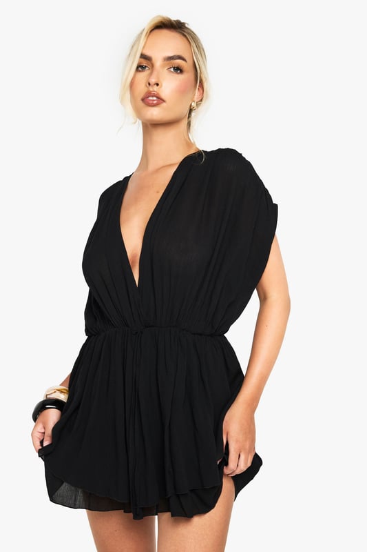 Cheesecloth Plunge Layered Playsuit