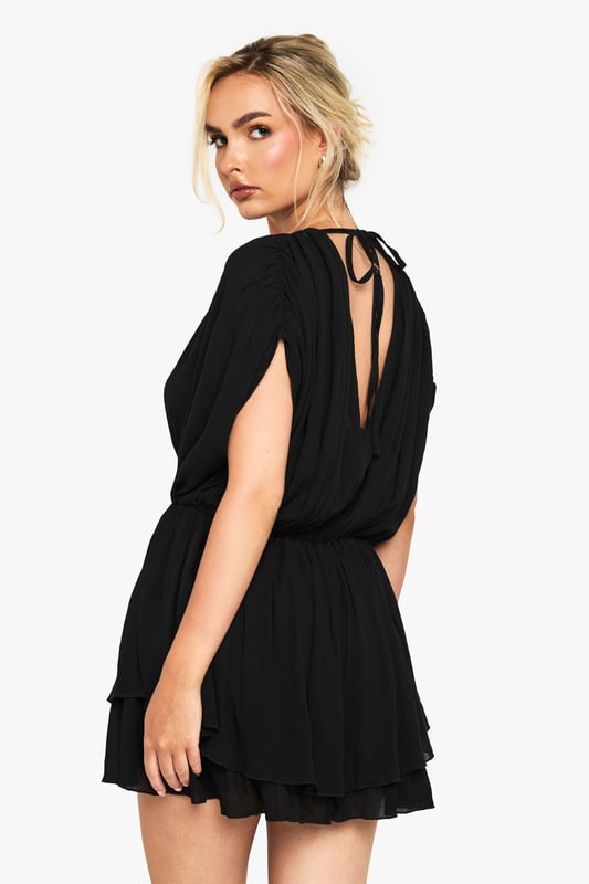 Cheesecloth Plunge Layered Playsuit