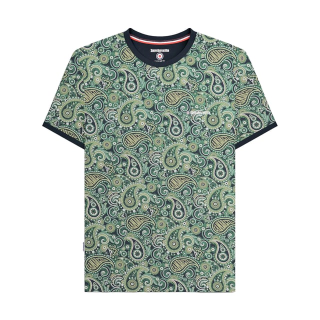100% Baumwolle. Design: Paisley-Muster. Gewebtes Etikett. Passform: Regulär. Hinweis: Von Feuer fernhalten. Rundhalsausschnitt. Kurzärmlig. S: 96,52 cm. M: 102 cm. L: 107 cm. XL: 112 cm. XXL: 116,84 cm. 3XL: 121,92 cm. 4XL: 127 cm.