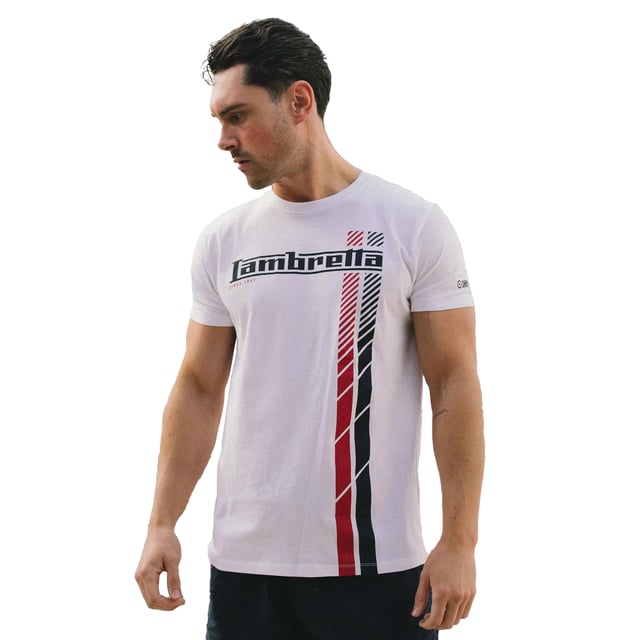 100% Cotton. Design: Logo, Stripe Detail. Neckline: Crew Neck. Sleeve-Type: Short-Sleeved. Woven Label. Please Note: Keep Away From Fire. S: 38 in. M: 40 in. L: 42 in. XL: 44 in. XXL: 46 in. 3XL: 48 in. 4XL: 50 in.