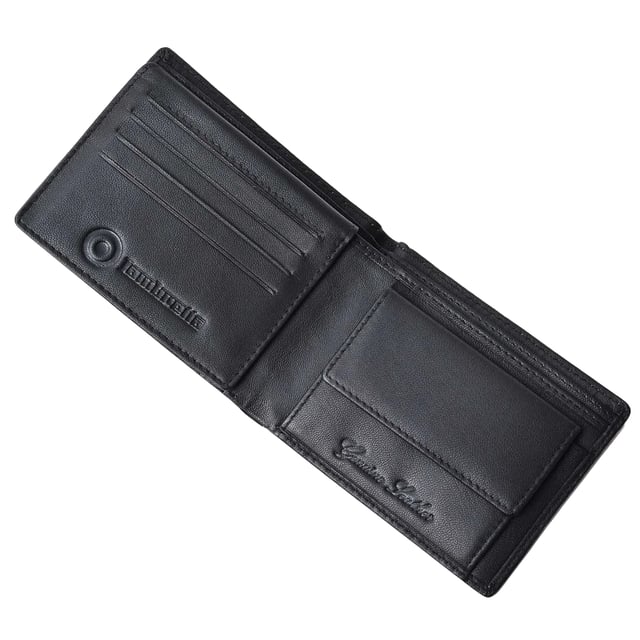 100% Leather. Width: 12cm. Height: 9cm. Design: Embossed, Logo, Punched. Compartments: 1 Main Compartment, Multiple Card Slots. Pockets: 1 Coin Pocket. Fabric Technology: RFID Blocking.
