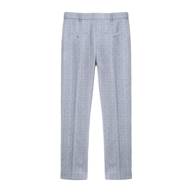 80% Polyester, 20% Rayon. Design: Prince Of Wales Check. Fastening: Button, Hook. Belt Loops. Pockets: 2 Side Pockets, 2 Back Pockets, Buttoned. Fit: Slim Tailored. Please Note: Keep Away From Fire.