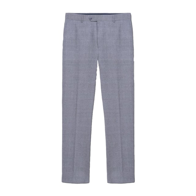 65% Polyester, 35% Viscose. Design: Checked. Fastening: Button, Zip Fly. Belt Loops. Length: Regular. Pockets: 2 Side Pockets, 2 Back Pockets, Buttoned. Fit: Slim Tailored.
