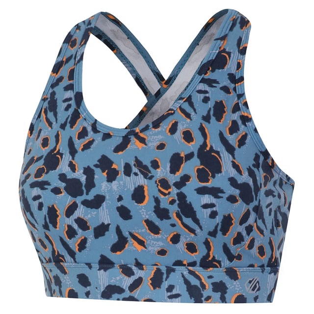 The Dare 2b Swift II Bra. The sports bra is packed with features to help you stay fresh-it's quick drying, moves moisture to the surface and repels odour-causing bacteria. There's a secure cross-over strap design and comfy removable cups. It's perfect for medium-impact sports. Material: 82% Polyester, 18% Elastane. Ref: DWU407HAN.