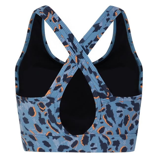 The Dare 2b Swift II Bra. The sports bra is packed with features to help you stay fresh-it's quick drying, moves moisture to the surface and repels odour-causing bacteria. There's a secure cross-over strap design and comfy removable cups. It's perfect for medium-impact sports. Material: 82% Polyester, 18% Elastane. Ref: DWU407HAN.