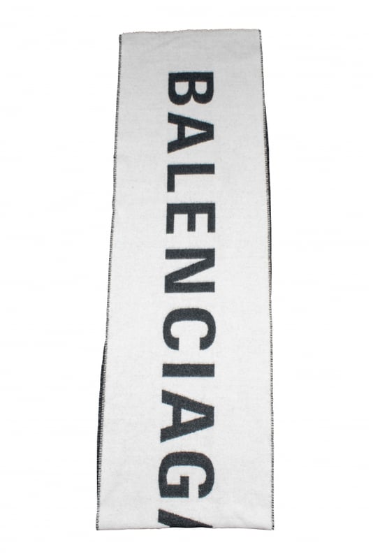 Bufanda Balenciaga Macro bicolor en negro y blanco.Logotipo de Balenciaga en contraste.100% lana.Made in Italy.