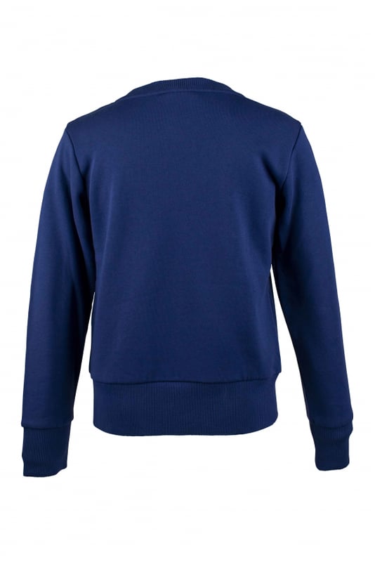 Sudadera azul de algodón Moncler.Banda horizontal blanca en el centro con logotipo en un marco rojo.Cuello redondo.Bordes de canalé.Mangas largas.Made in Italy.