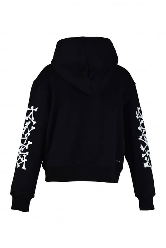 Sudadera con capucha Amiri de algodón negro.Logotipo blanco estampado en el pecho.Estampado de huesos blancos a lo largo de las mangas.Puños de canalé.Bolsillo canguro.Made in Italy.