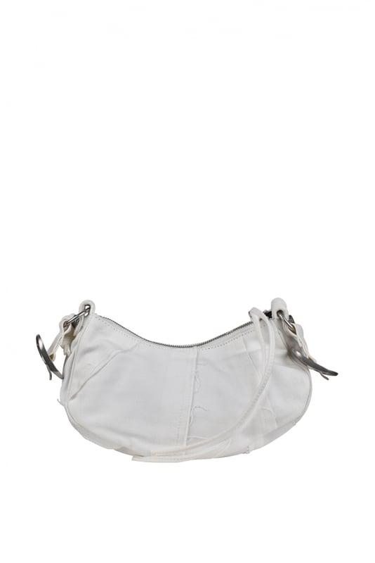 Bolso Balenciaga Cagole XS de lona vaquera blanca.Detalles metálicos plateados.Bandolera ajustable.Bolso de hombro.Cierre principal de cremallera.Espejo extraíble en forma de corazón.Dimensiones: 24 x 13 x 4,5 cm.Made in Italy.