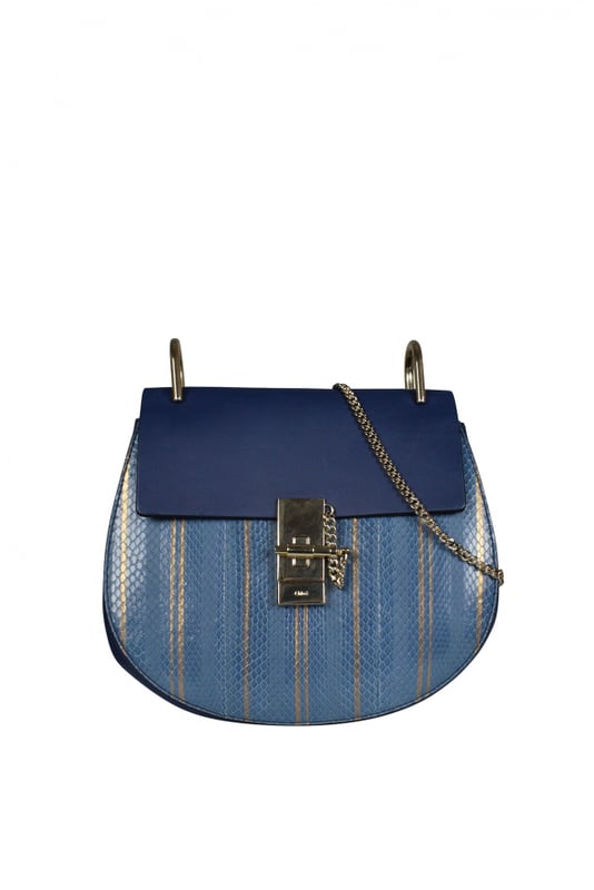 Bolso bandolera Drew Chloé en piel y pitón azul.Un compartimento con bolsillo interior plano.Cierre de joya de la firma en latón.Dimensiones: largo 24 cm, alto 20 cm, fondo 8 cm.Made in Italy.