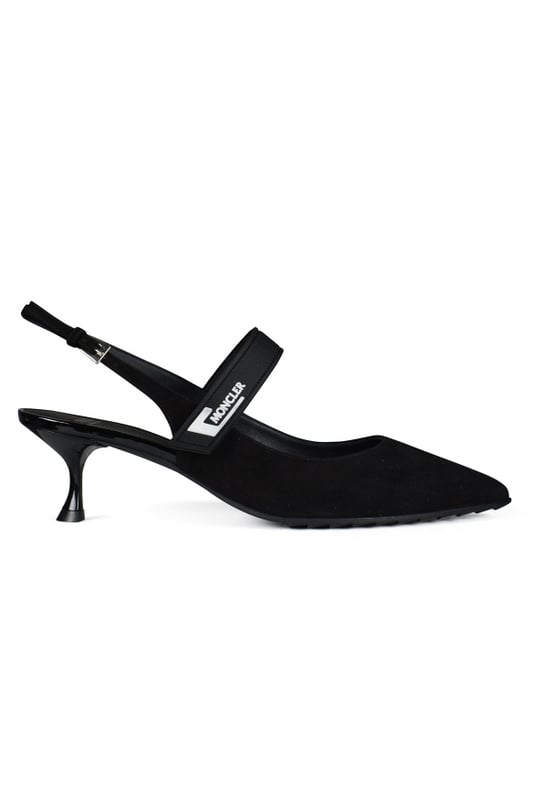 Ross Moncler schwarze Pumps.65 mm Absatz und spitze Zehen.Verstellbarer Riemen hinten.100% Leder.Made in Italy.
