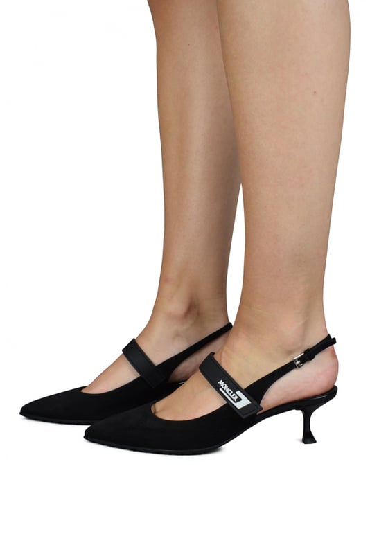 Ross Moncler schwarze Pumps.65 mm Absatz und spitze Zehen.Verstellbarer Riemen hinten.100% Leder.Made in Italy.