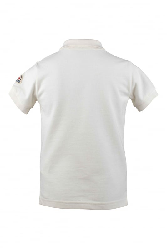 Polo blanco de algodón Moncler.Banda con logotipo a rayas horizontales en el centro.Mangas cortas.Cuello con botones.Made in Italy.
