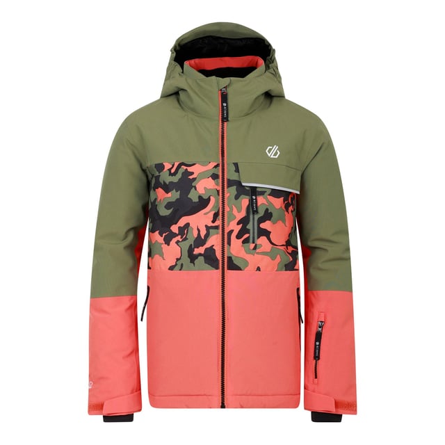 Dare 2b Juniors Traverse II Ski Jacket in Colourblock The Dare 2b Traverse II Jacket is expertly crafted for adventures on the slopes. Constructed from recycled waterproof and breathable stretch fabric, this ski jacket is designed to withstand the elements. Its water-repellent finish and taped seams ensure complete waterproof protection, while the recycled high-warmth padding keeps them cosy in chilly conditions. This jacket is designed for the slopes and comes with a ski pass pocket and fixed snow skirt. With one zipped chest pocket and two lower zip pockets, there's plenty of space to store essentials. Inner stretch cuffs add warmth and the recycled polyester lining with scrim back panel offers extra insulation. Material: 100% Polyester (Recycled). Ref: DKP43117R.