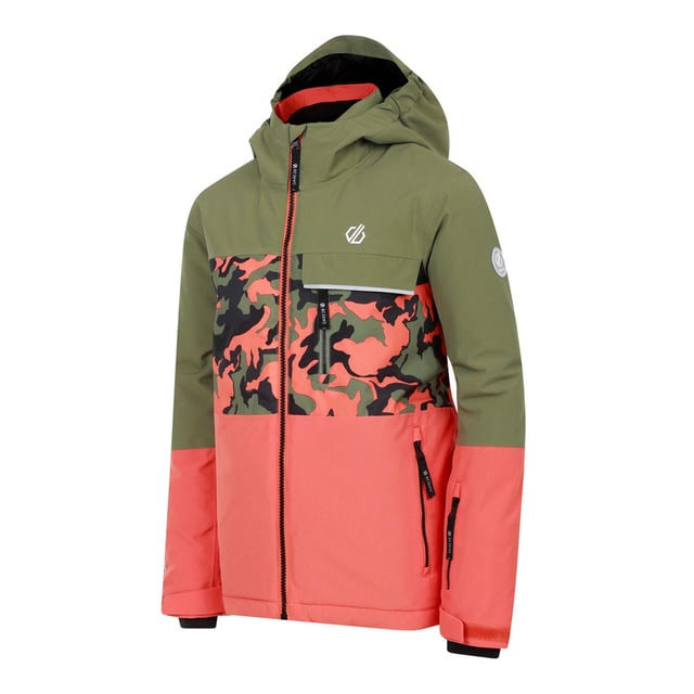 Dare 2b Juniors Traverse II Ski Jacket in Colourblock The Dare 2b Traverse II Jacket is expertly crafted for adventures on the slopes. Constructed from recycled waterproof and breathable stretch fabric, this ski jacket is designed to withstand the elements. Its water-repellent finish and taped seams ensure complete waterproof protection, while the recycled high-warmth padding keeps them cosy in chilly conditions. This jacket is designed for the slopes and comes with a ski pass pocket and fixed snow skirt. With one zipped chest pocket and two lower zip pockets, there's plenty of space to store essentials. Inner stretch cuffs add warmth and the recycled polyester lining with scrim back panel offers extra insulation. Material: 100% Polyester (Recycled). Ref: DKP43117R.