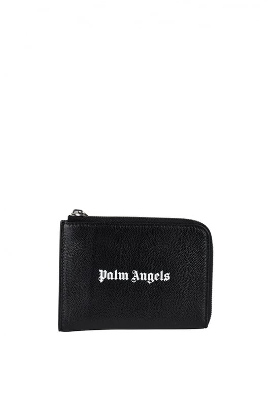 Palm Angels-portemonnee van zwart generfd leer.Wit logo gedrukt op de voorkant.Afneembare kaarthouder aan de binnenkant.Eén centraal vak met ritssluiting.100% leer.Gemaakt in Italië.